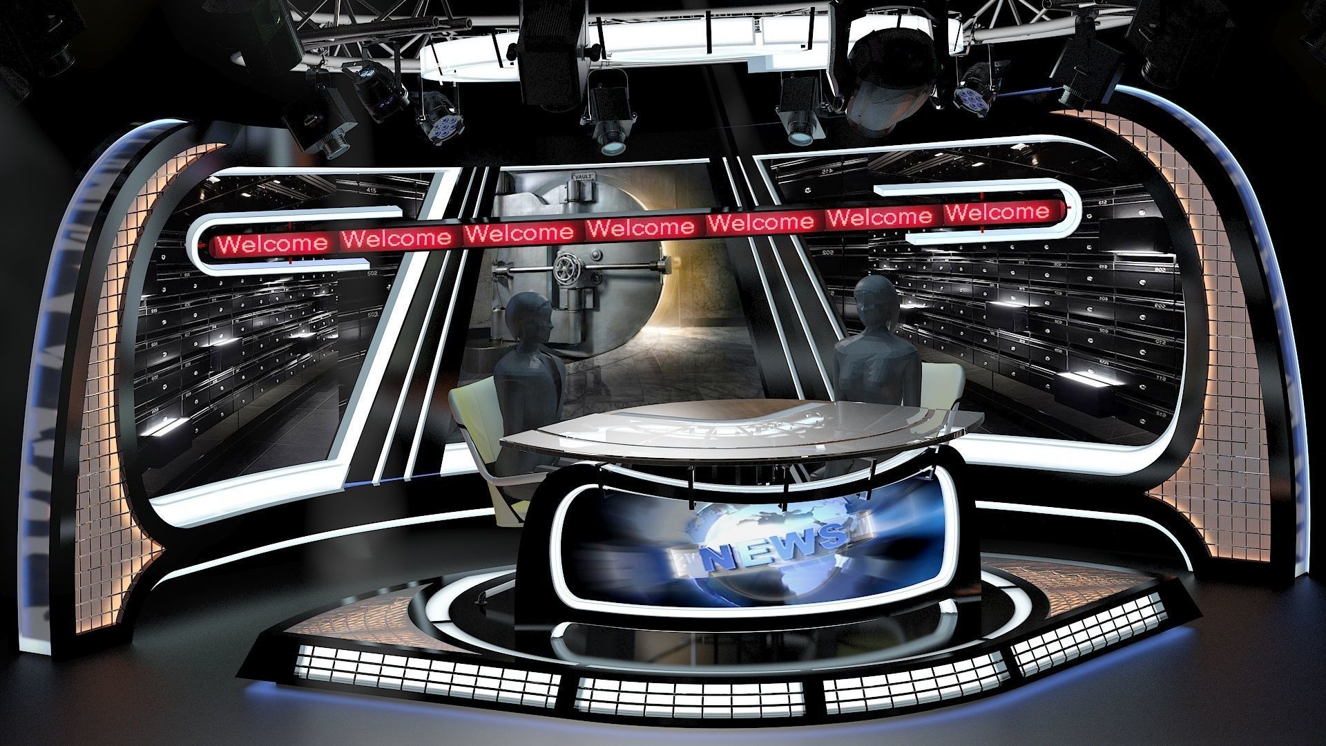 Virtual TV Studio News Set 34 3D model_8