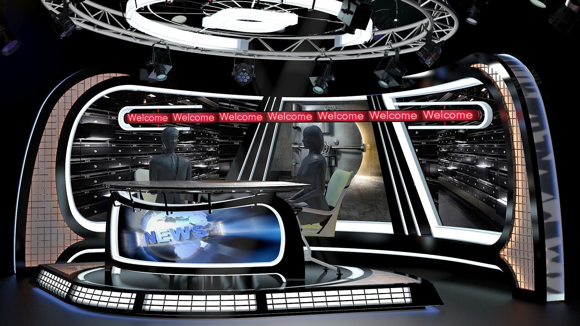 Virtual TV Studio News Set 34 3D model_10