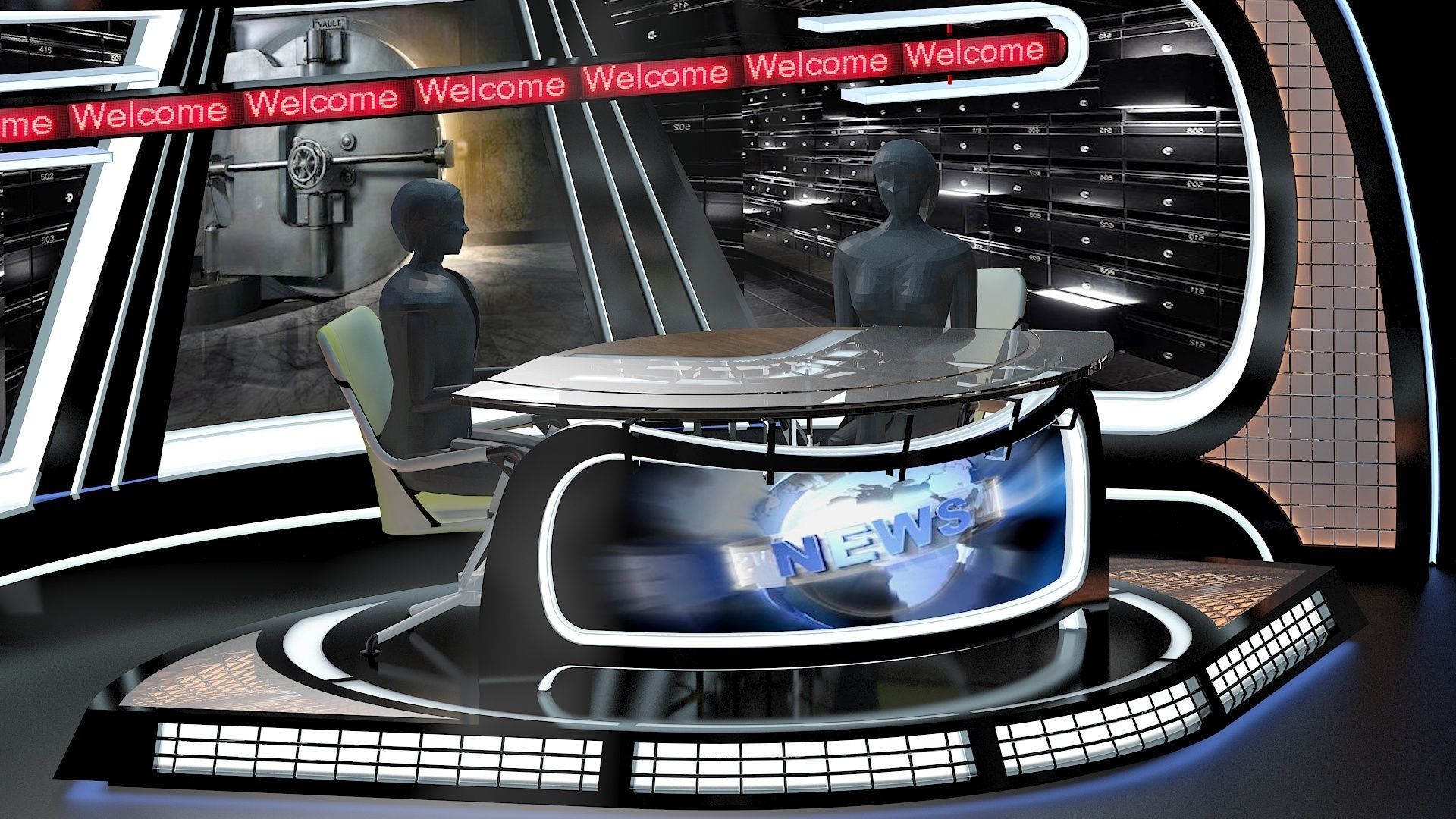 Virtual TV Studio News Set 34 3D model_12