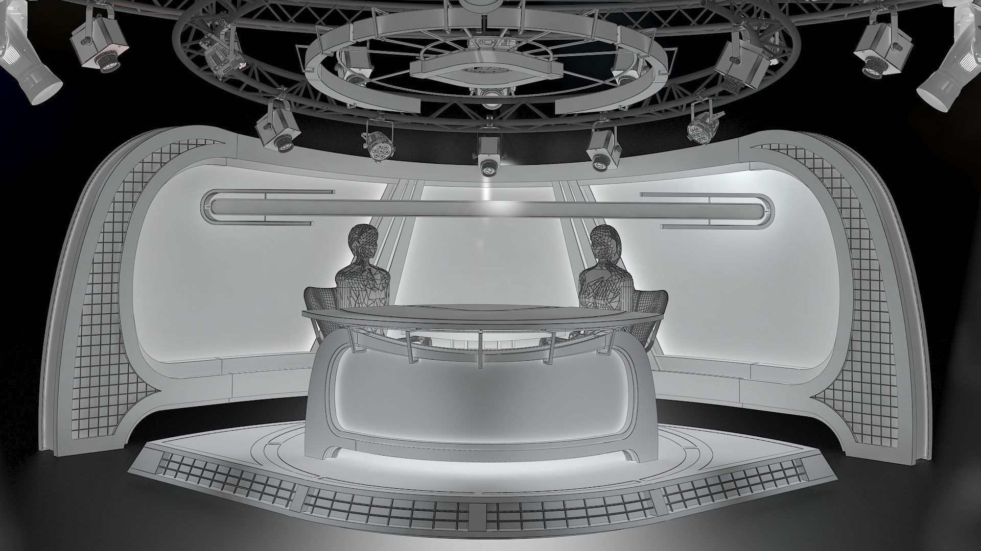 Virtual TV Studio News Set 34 3D model_7