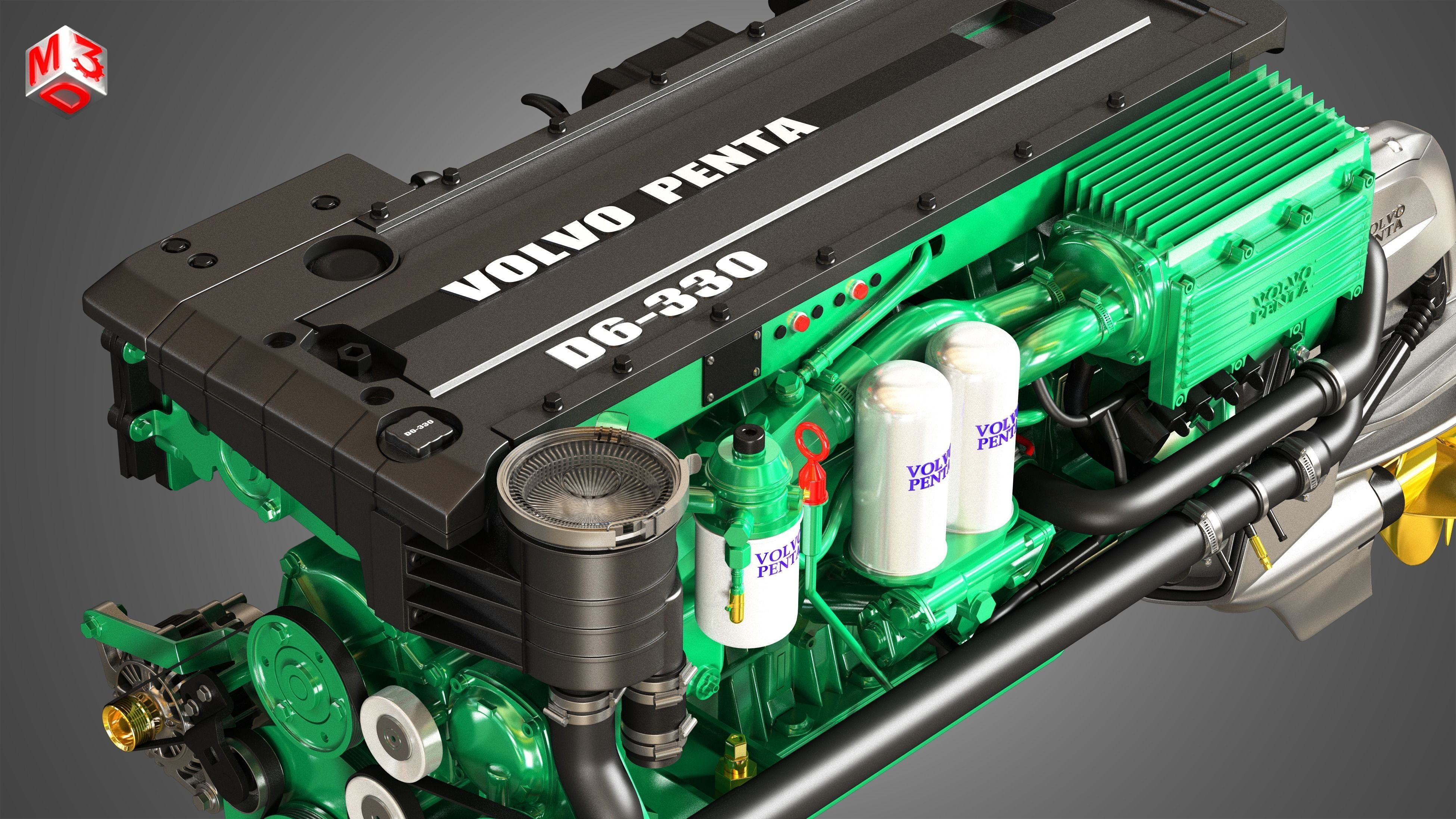 Penta D6-330 Engine - 6 Cylinder Marine Engine 3D model_11