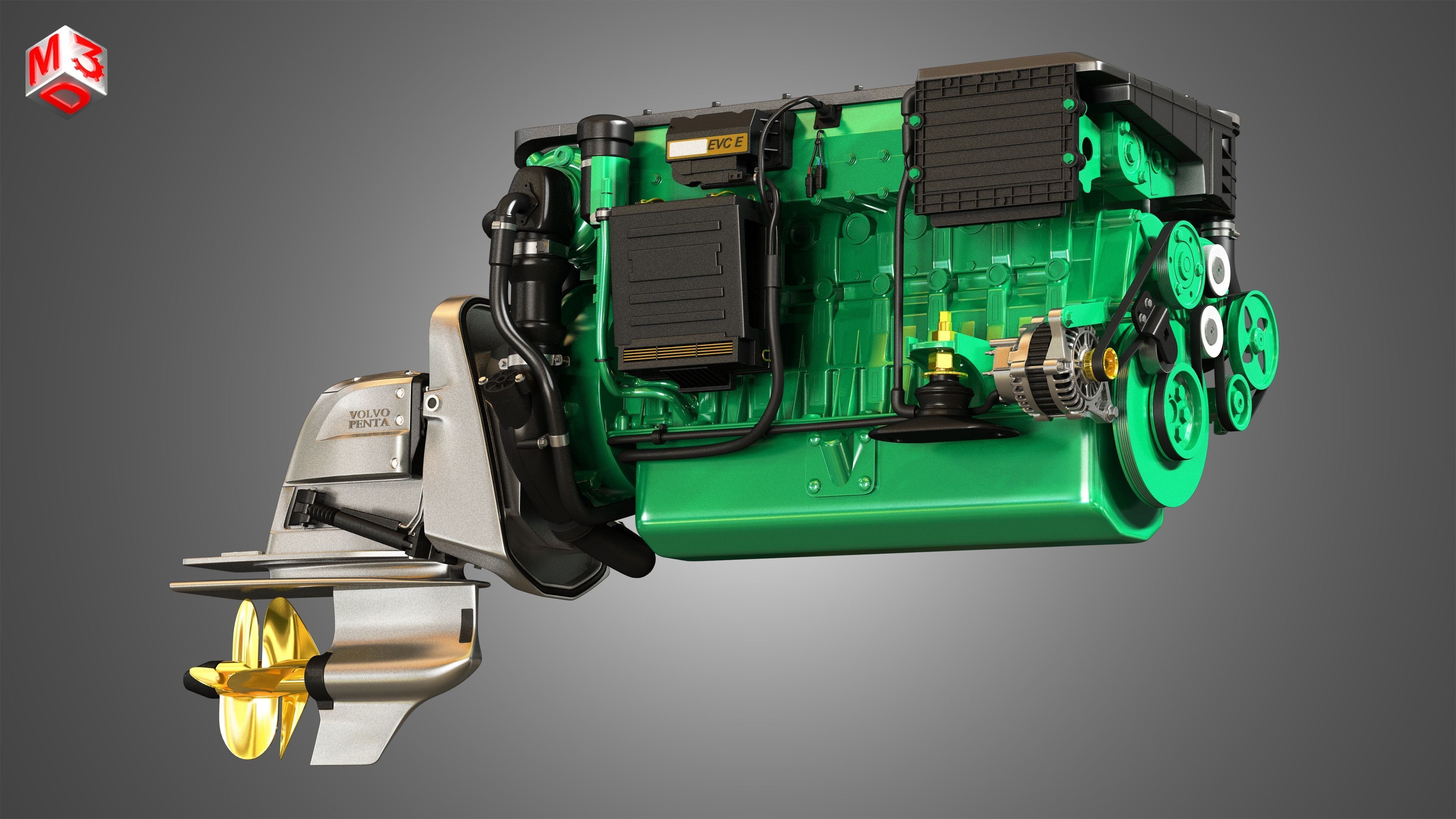 Penta D6-330 Engine - 6 Cylinder Marine Engine 3D model_9