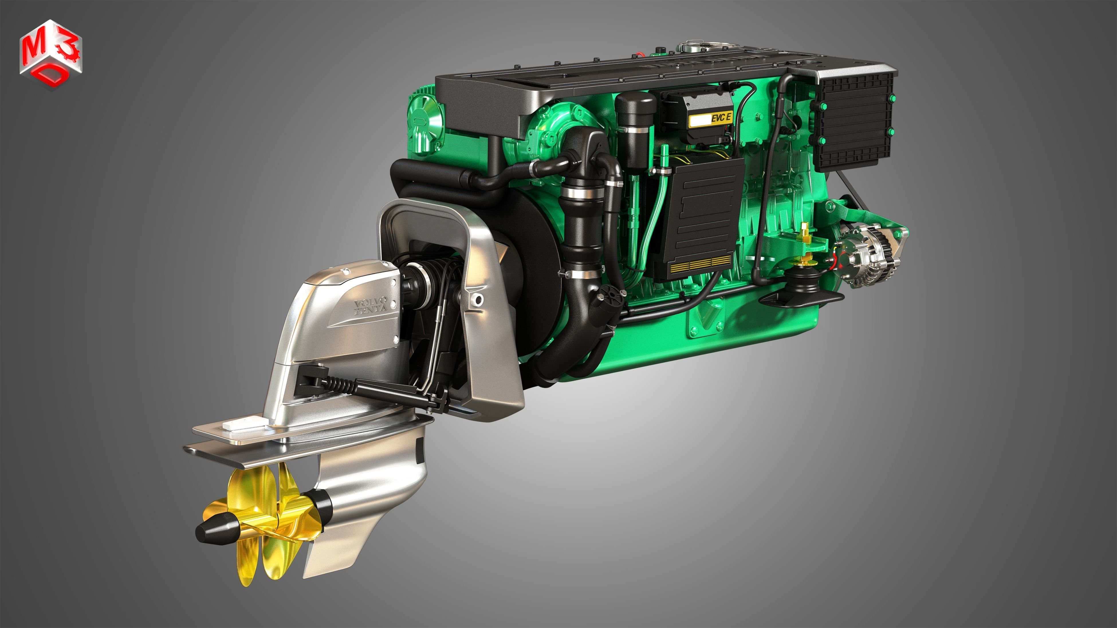 Penta D6-330 Engine - 6 Cylinder Marine Engine 3D model_2