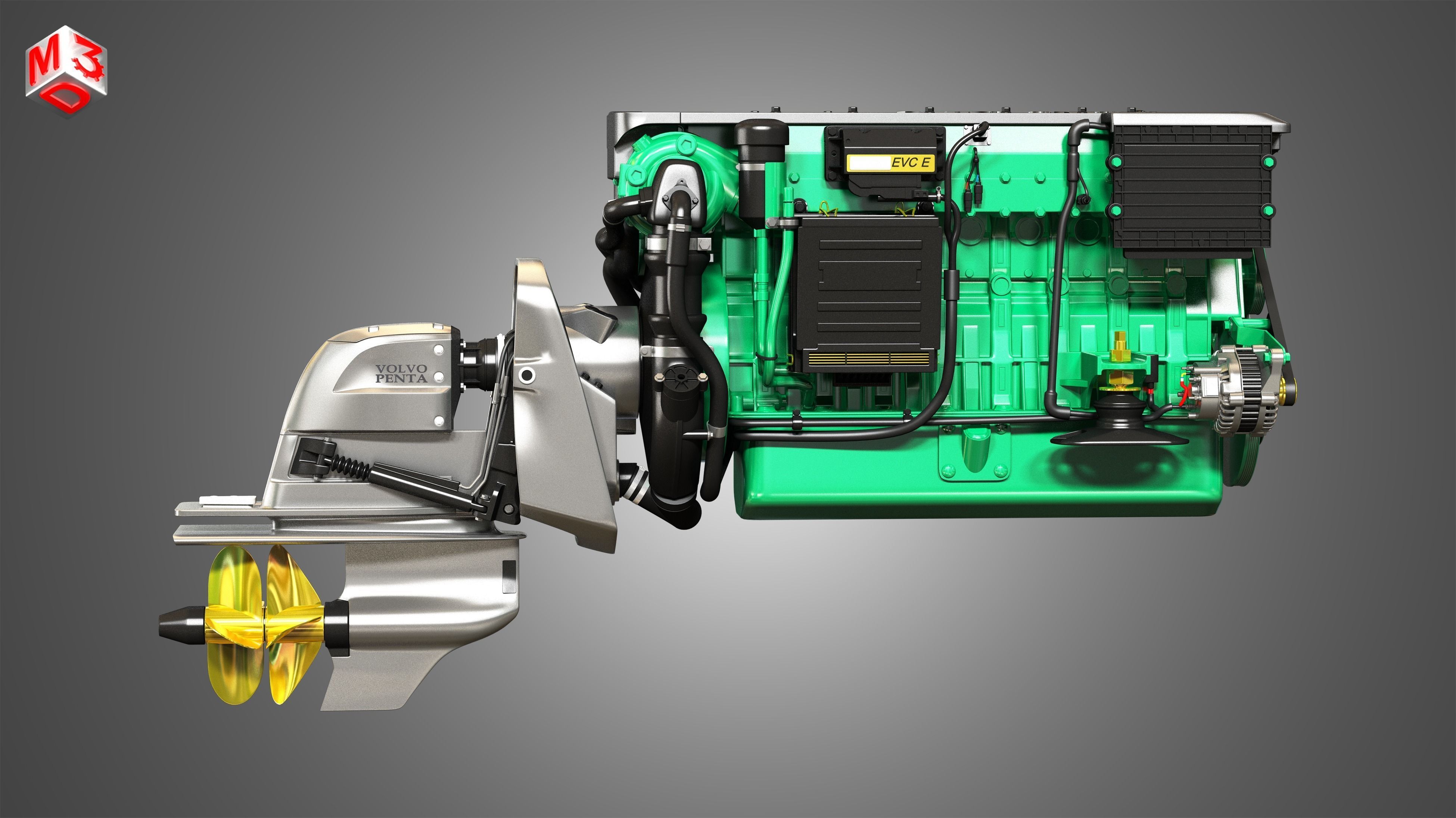 Penta D6-330 Engine - 6 Cylinder Marine Engine 3D model_6