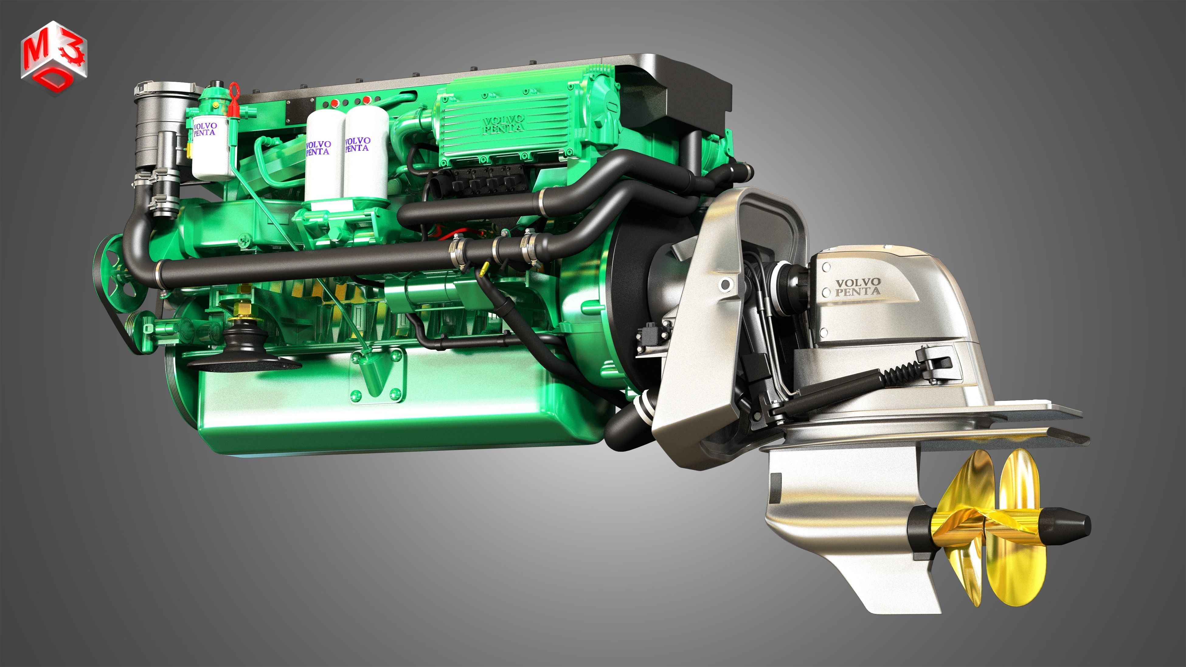 Penta D6-330 Engine - 6 Cylinder Marine Engine 3D model_10