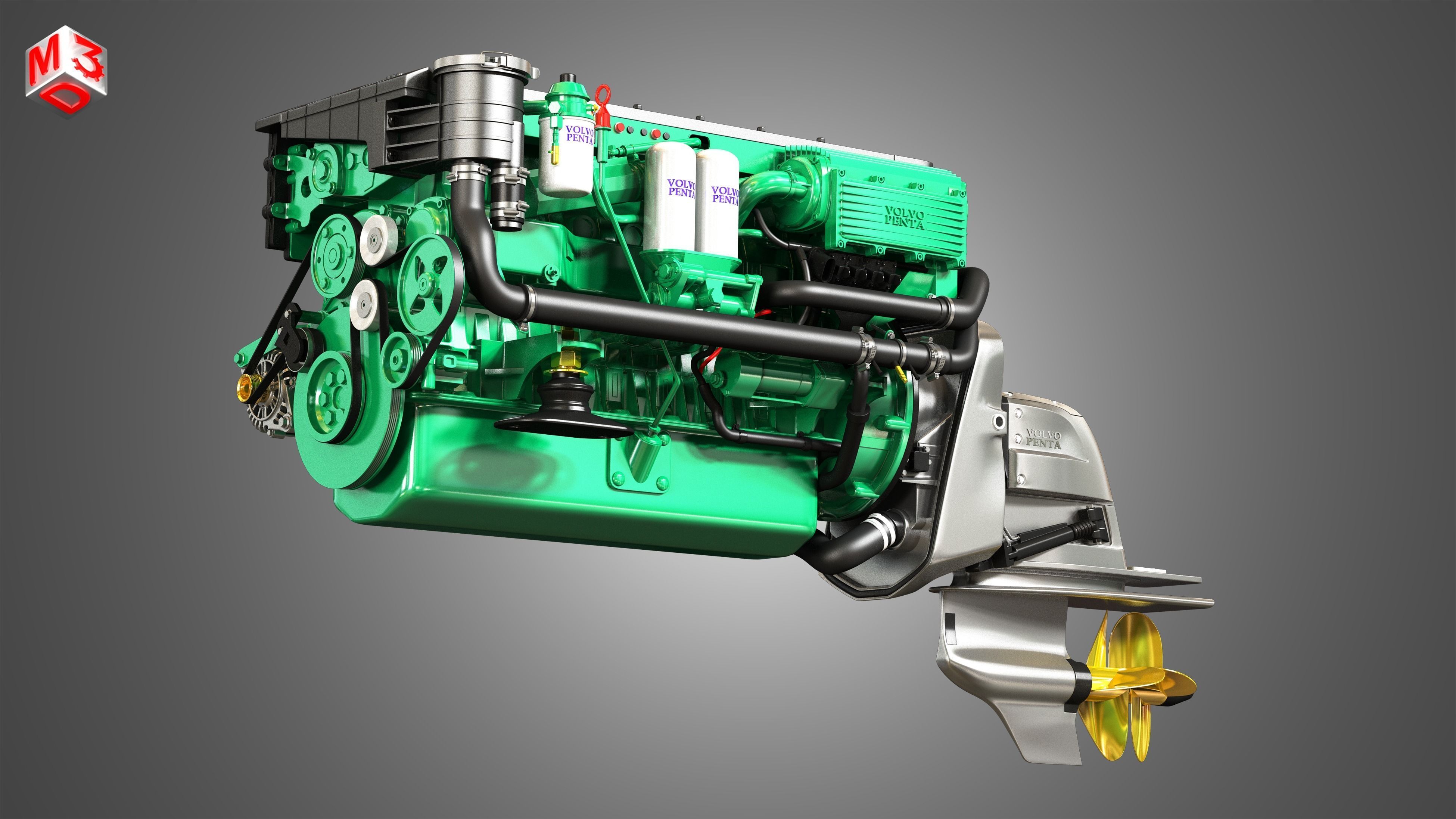 Penta D6-330 Engine - 6 Cylinder Marine Engine 3D model_7