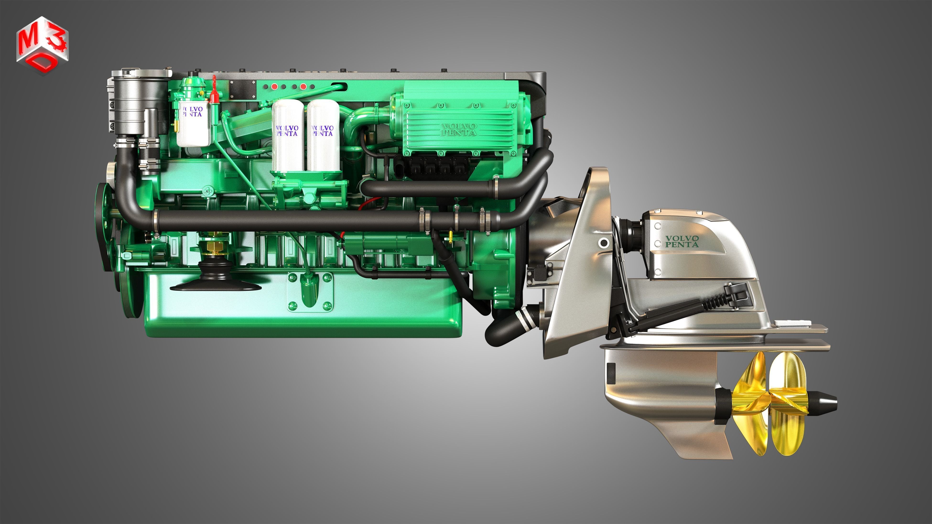 Penta D6-330 Engine - 6 Cylinder Marine Engine 3D model_5