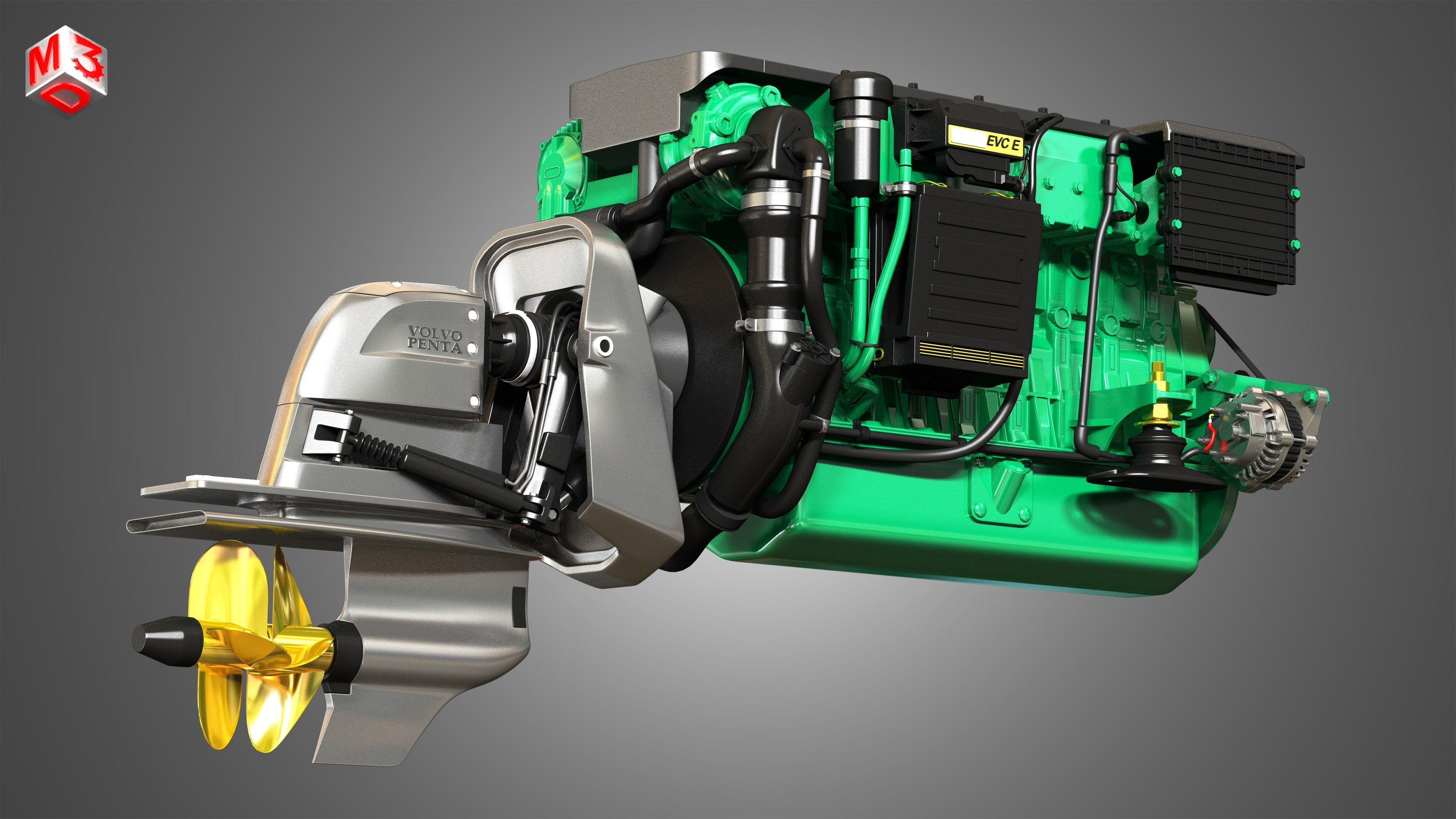 Penta D6-330 Engine - 6 Cylinder Marine Engine 3D model_8
