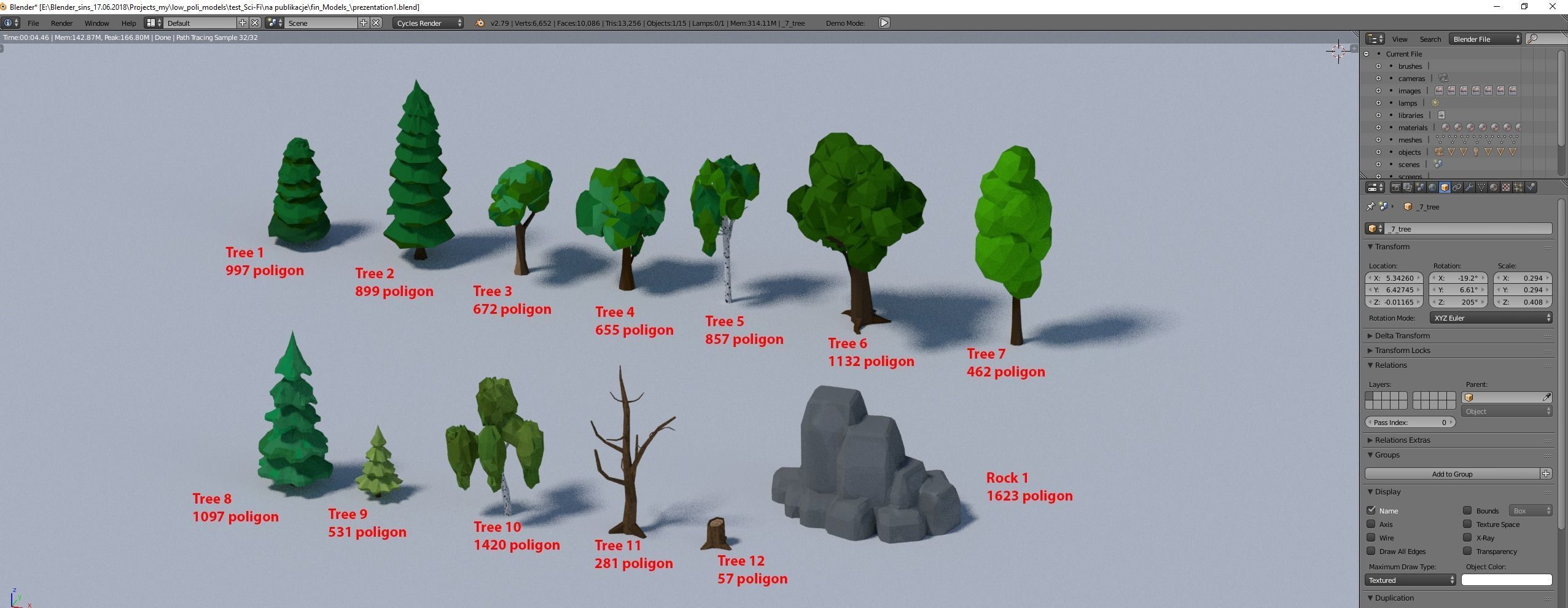 Low-poly trees set of and rocks Free low-poly 3D model_5