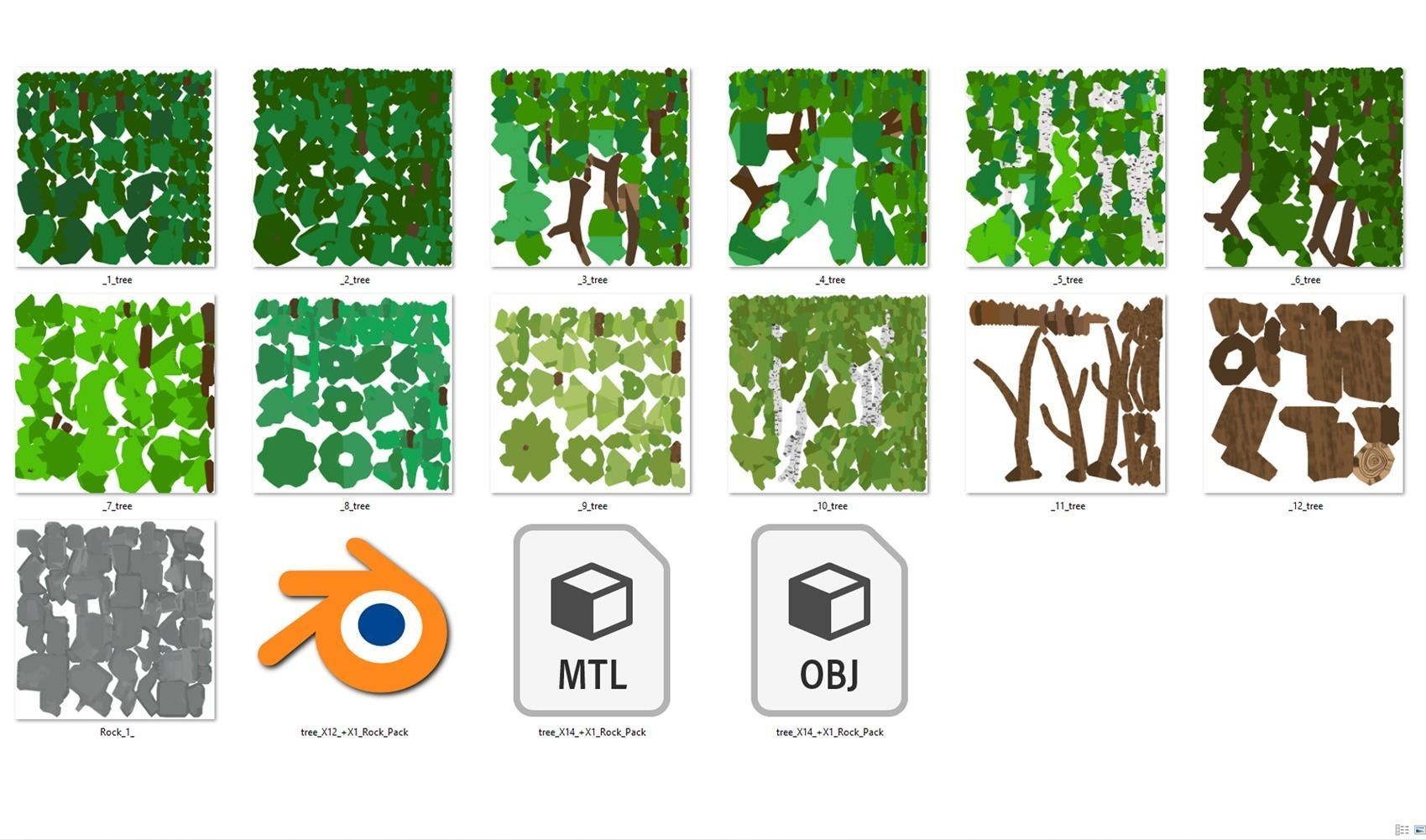 Low-poly trees set of and rocks Free low-poly 3D model_4