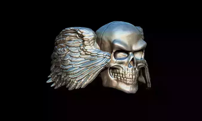 Winged skull ring