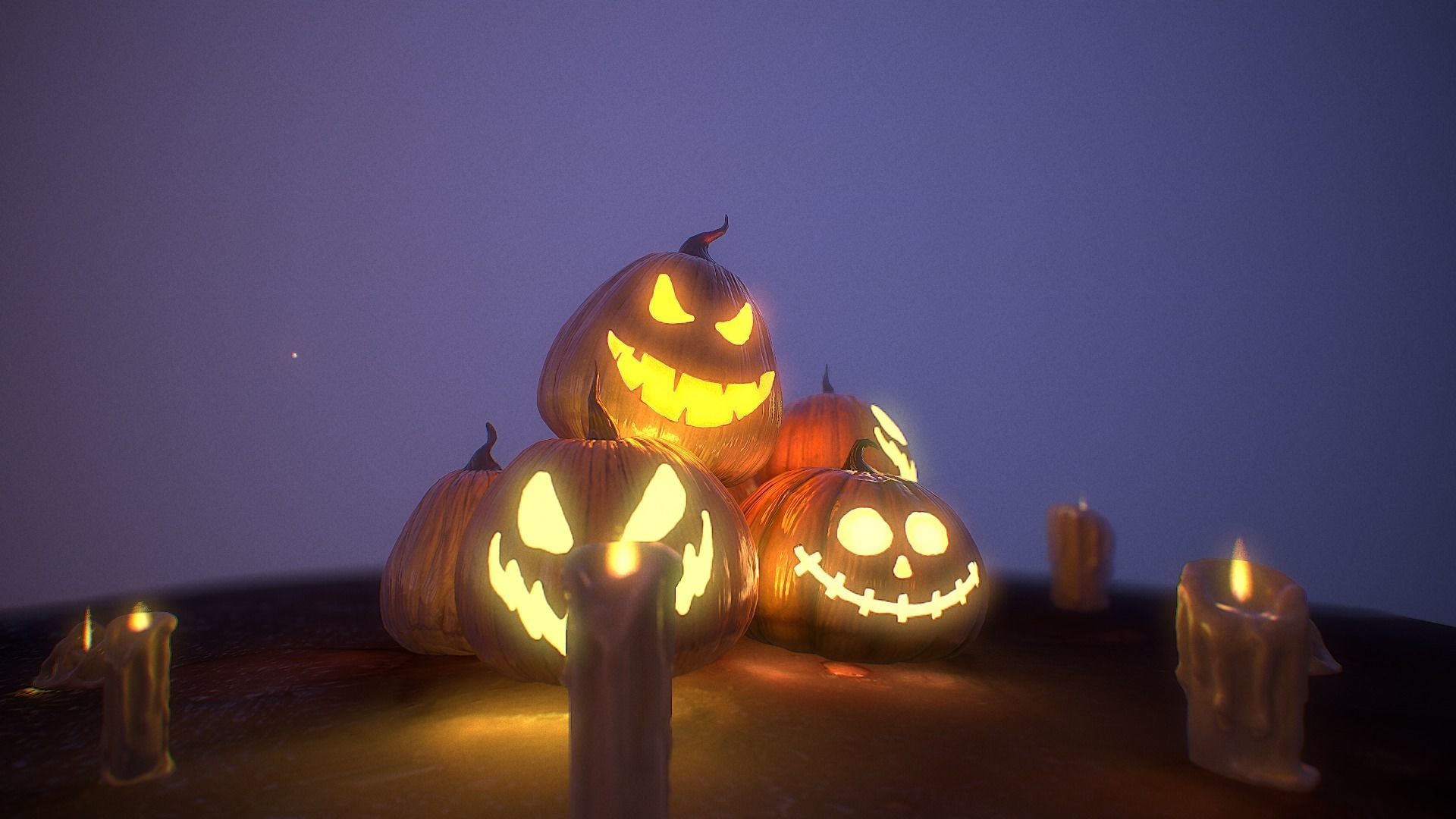 Halloween Pumpkins Low-poly 3D model_3
