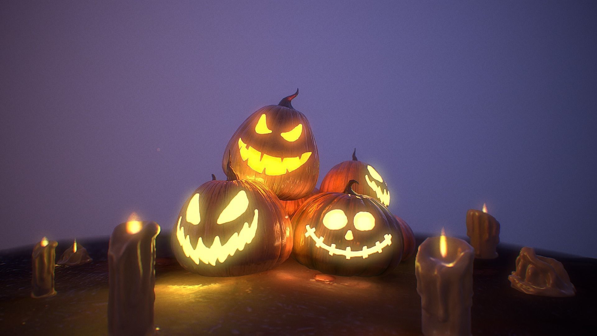 Halloween Pumpkins Low-poly 3D model_2