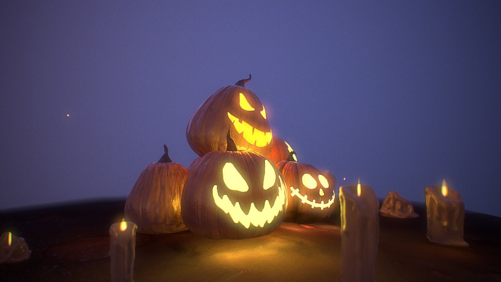 Halloween Pumpkins Low-poly 3D model_4