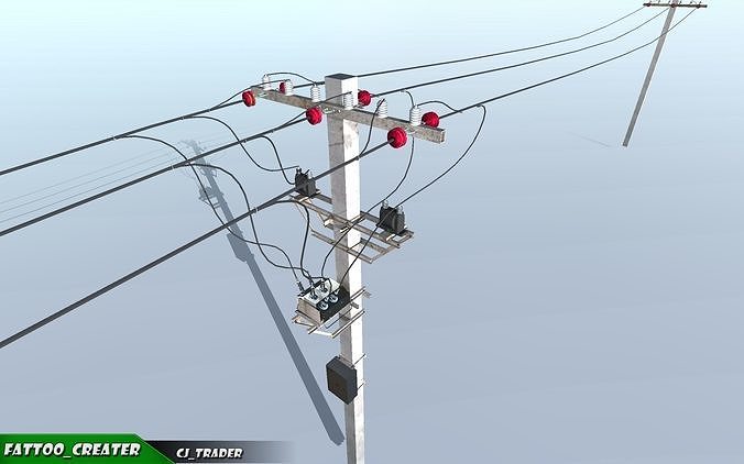 Lowpoly Modular Power line Set 3D model Low-poly 3D model