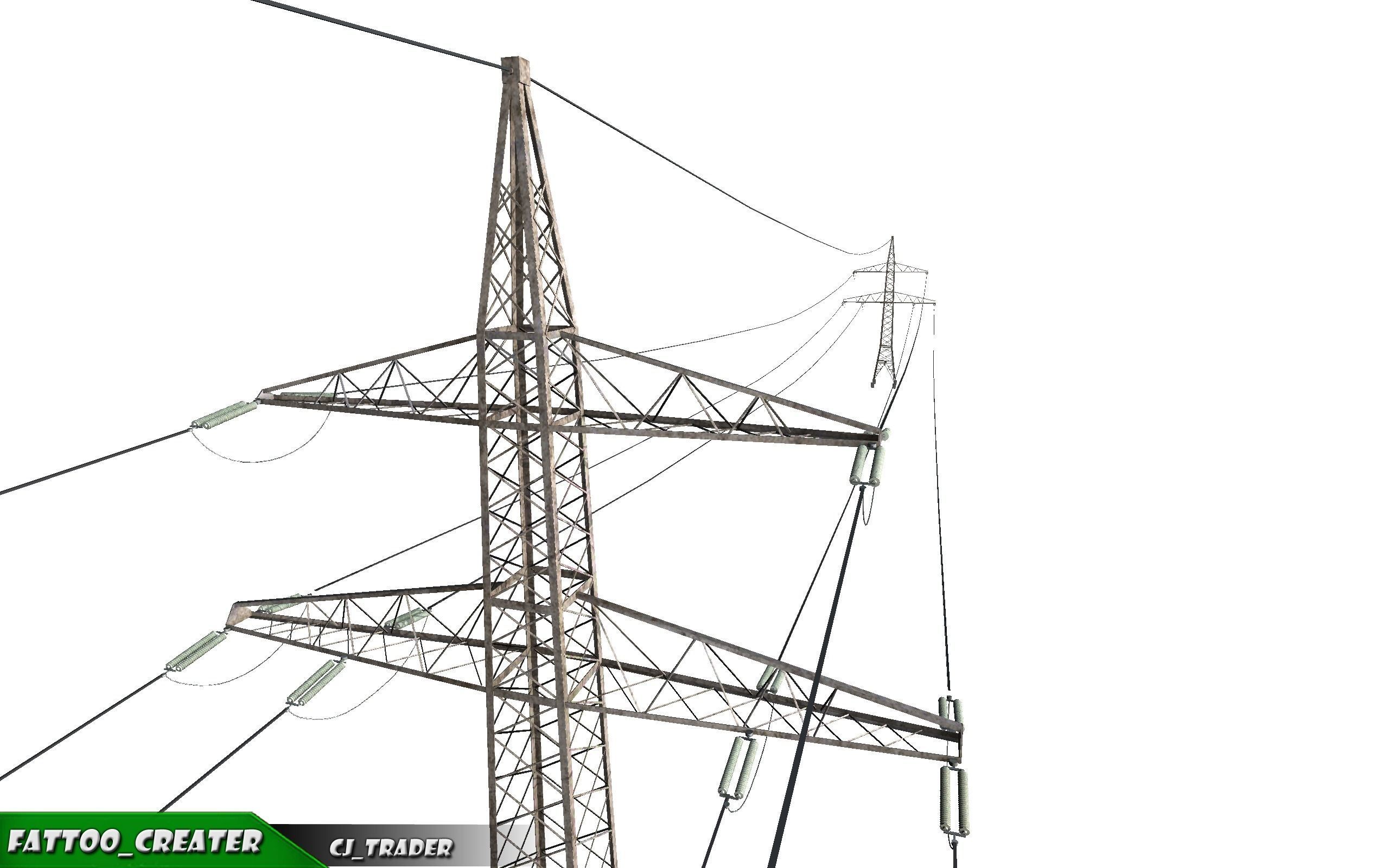 Lowpoly Modular Power line Pole 3D model Low-poly 3D model_2