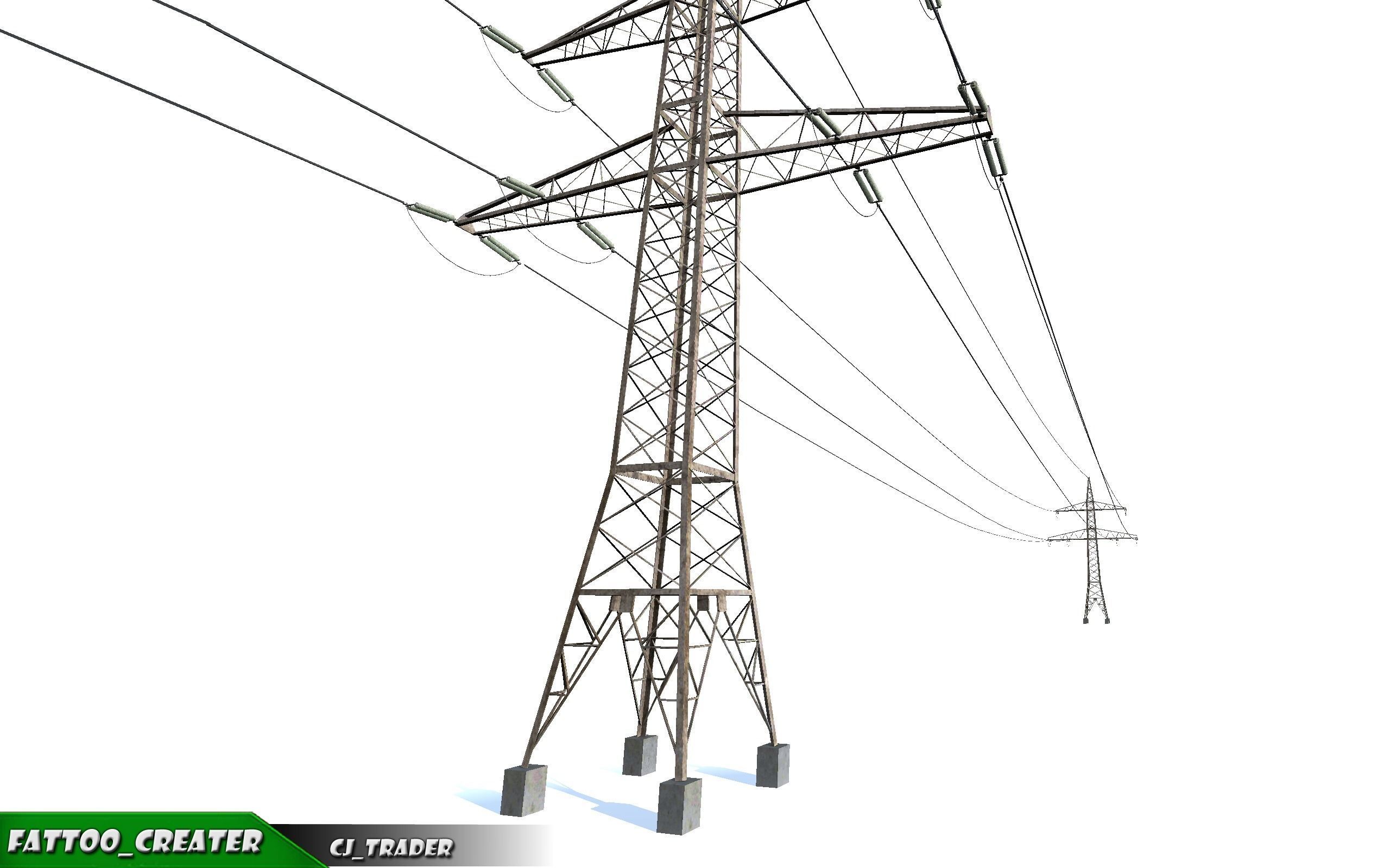 Lowpoly Modular Power line Pole 3D model Low-poly 3D model_3