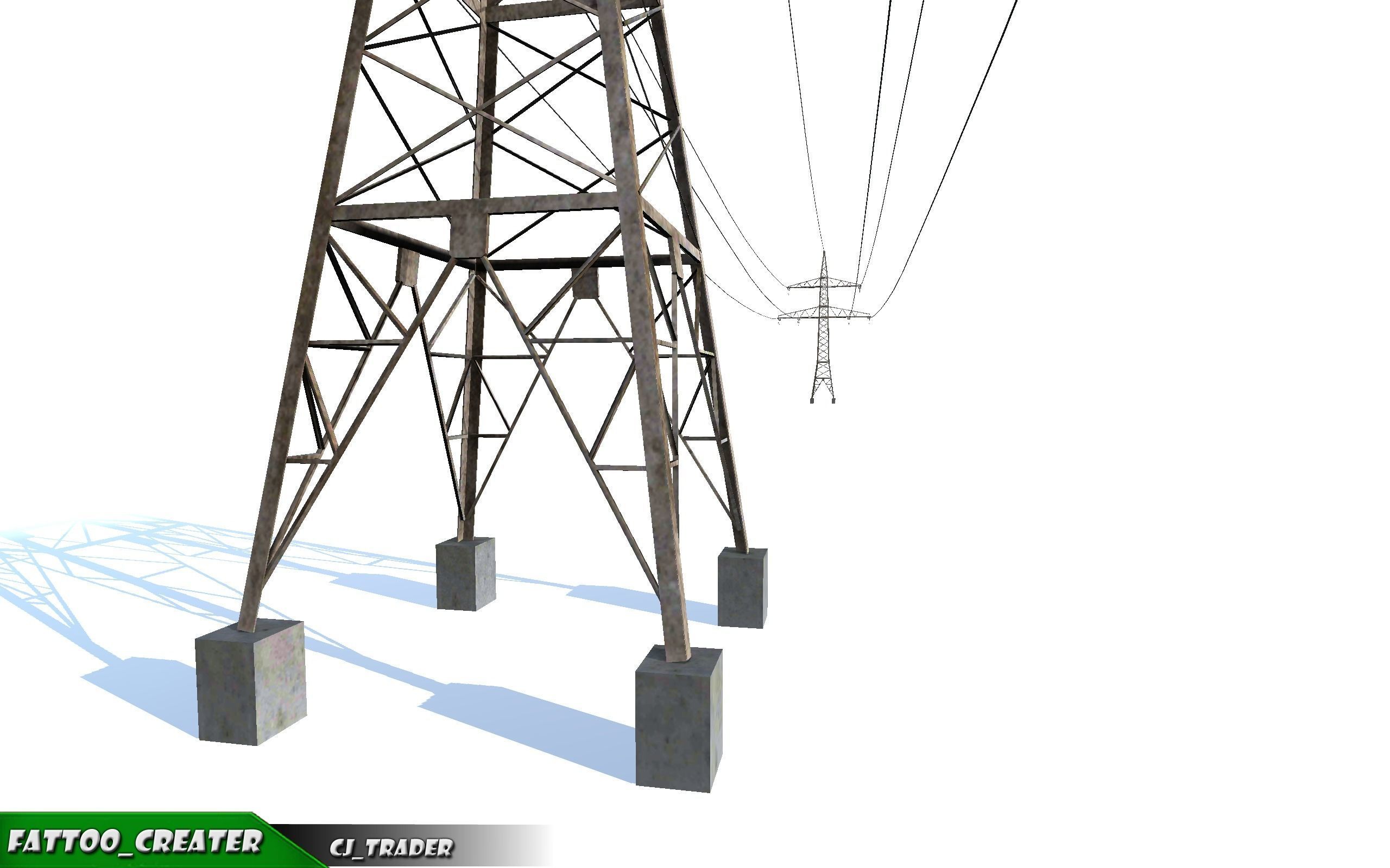 Lowpoly Modular Power line Pole 3D model Low-poly 3D model_1
