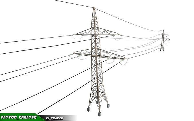 Lowpoly Modular Power line Pole 3D model Low-poly 3D model
