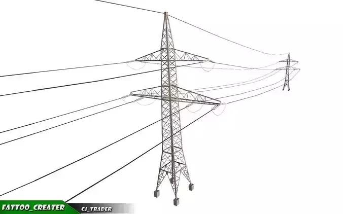 Lowpoly Modular Power line Pole 3D model Low-poly 3D model