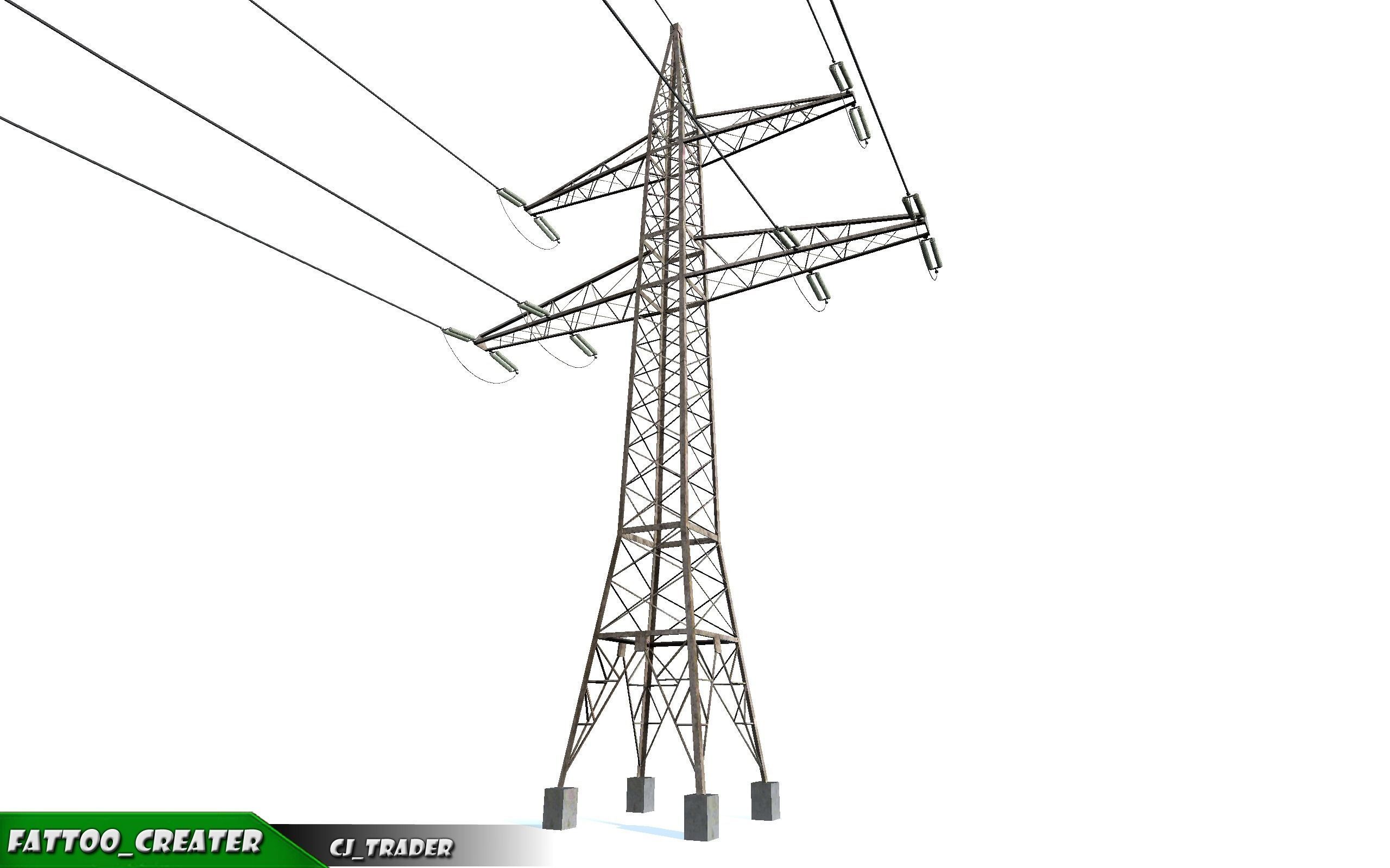Lowpoly Modular Power line Pole 3D model Low-poly 3D model_6