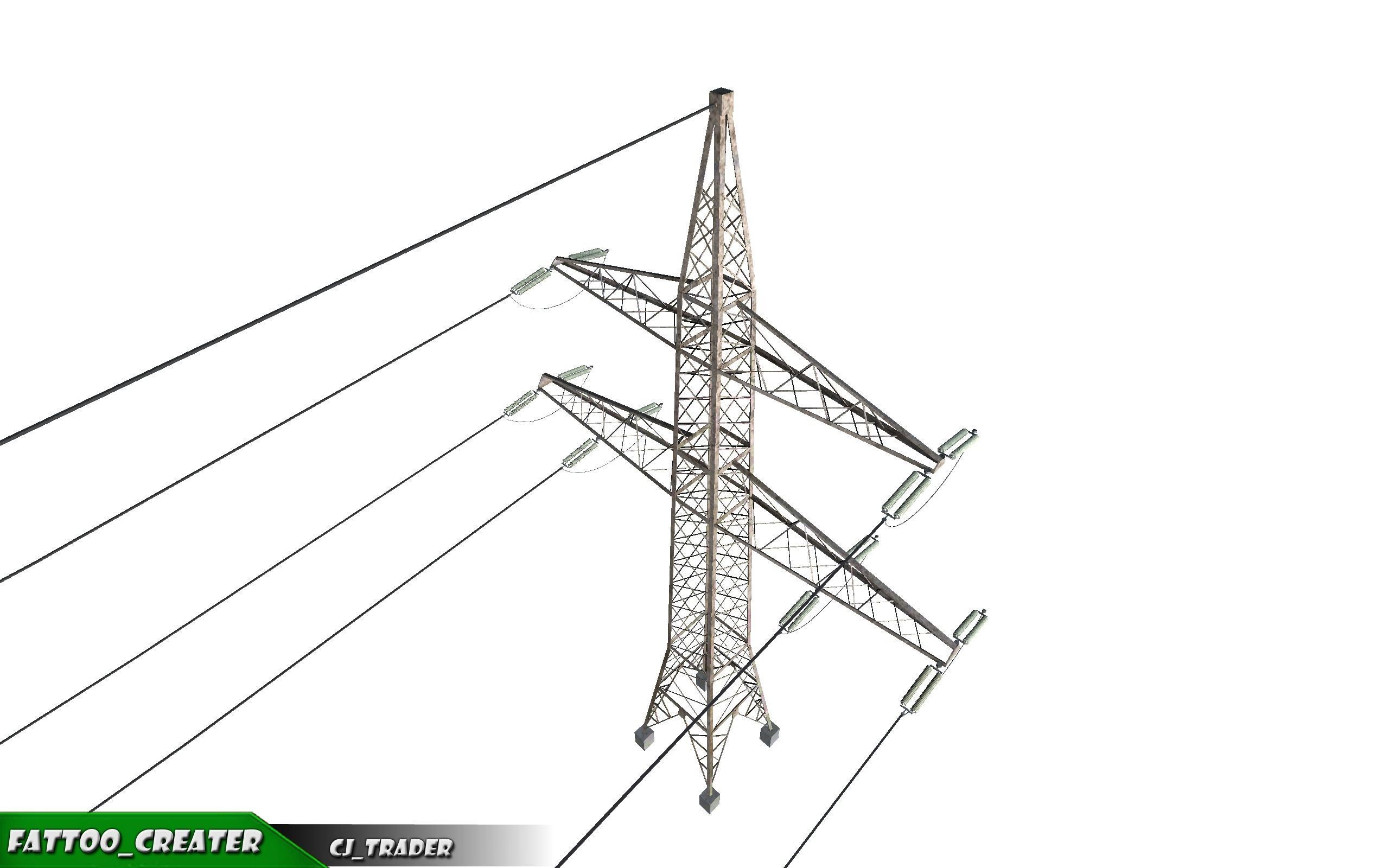 Lowpoly Modular Power line Pole 3D model Low-poly 3D model_5