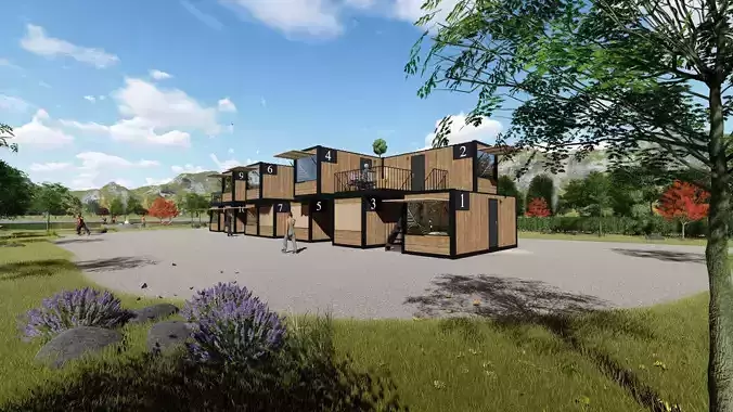 container hotel 3d model Low-poly 3D model