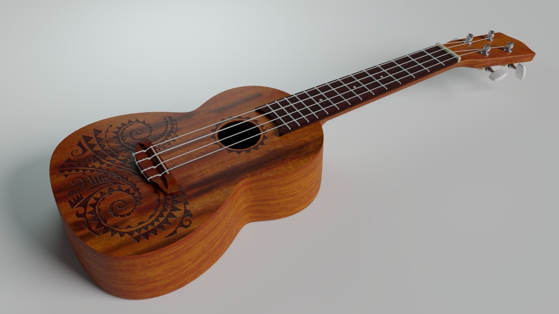 Ukulele wooden Low-poly 3D model_1