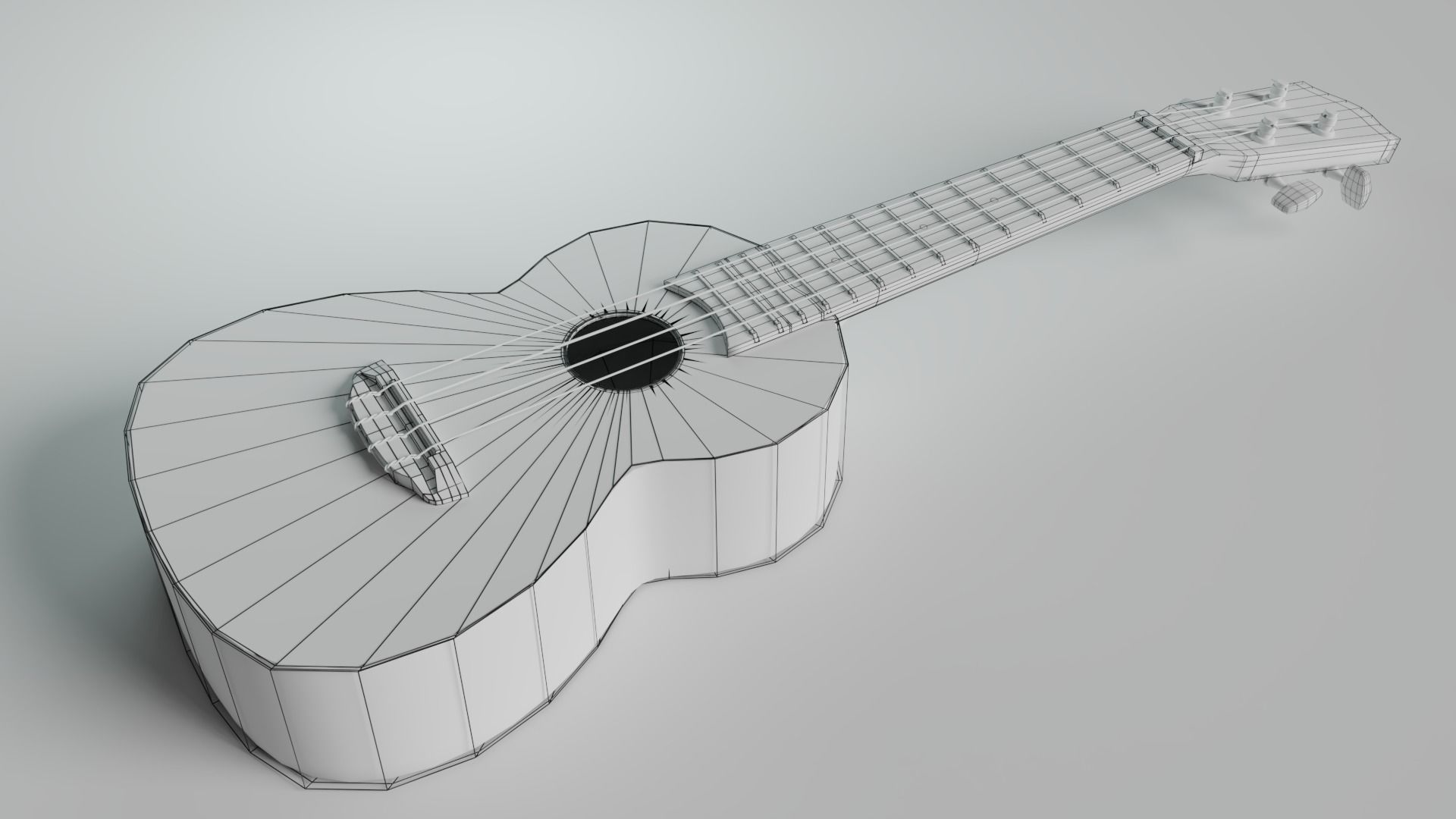 Ukulele wooden Low-poly 3D model_2