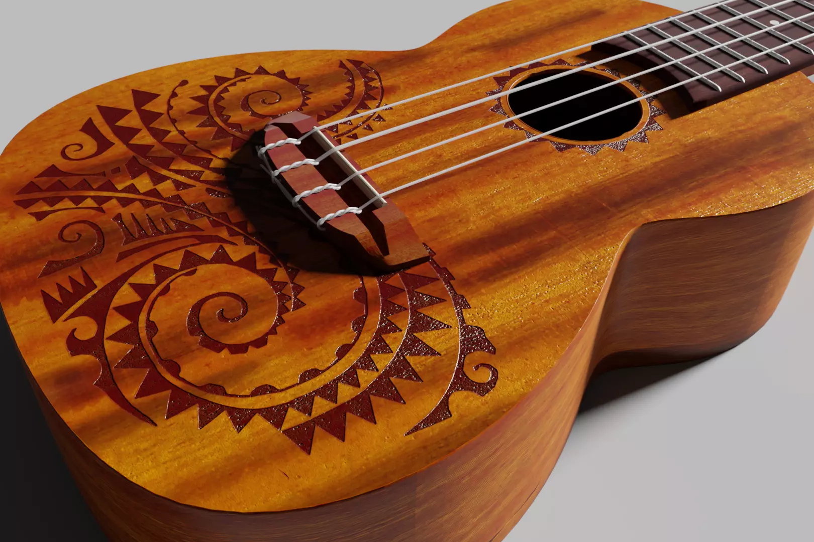 Ukulele wooden Low-poly 3D model_0