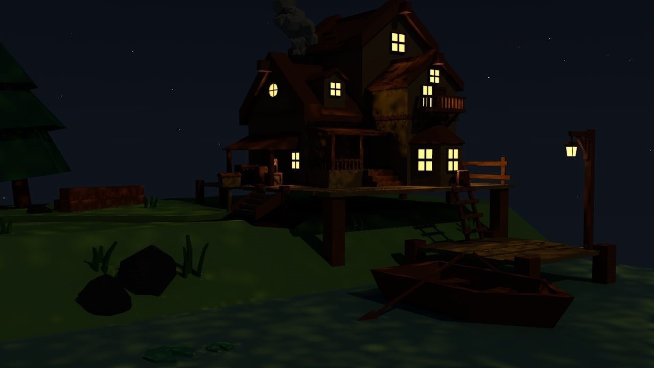 Three Story Low Poly House 3D model_1