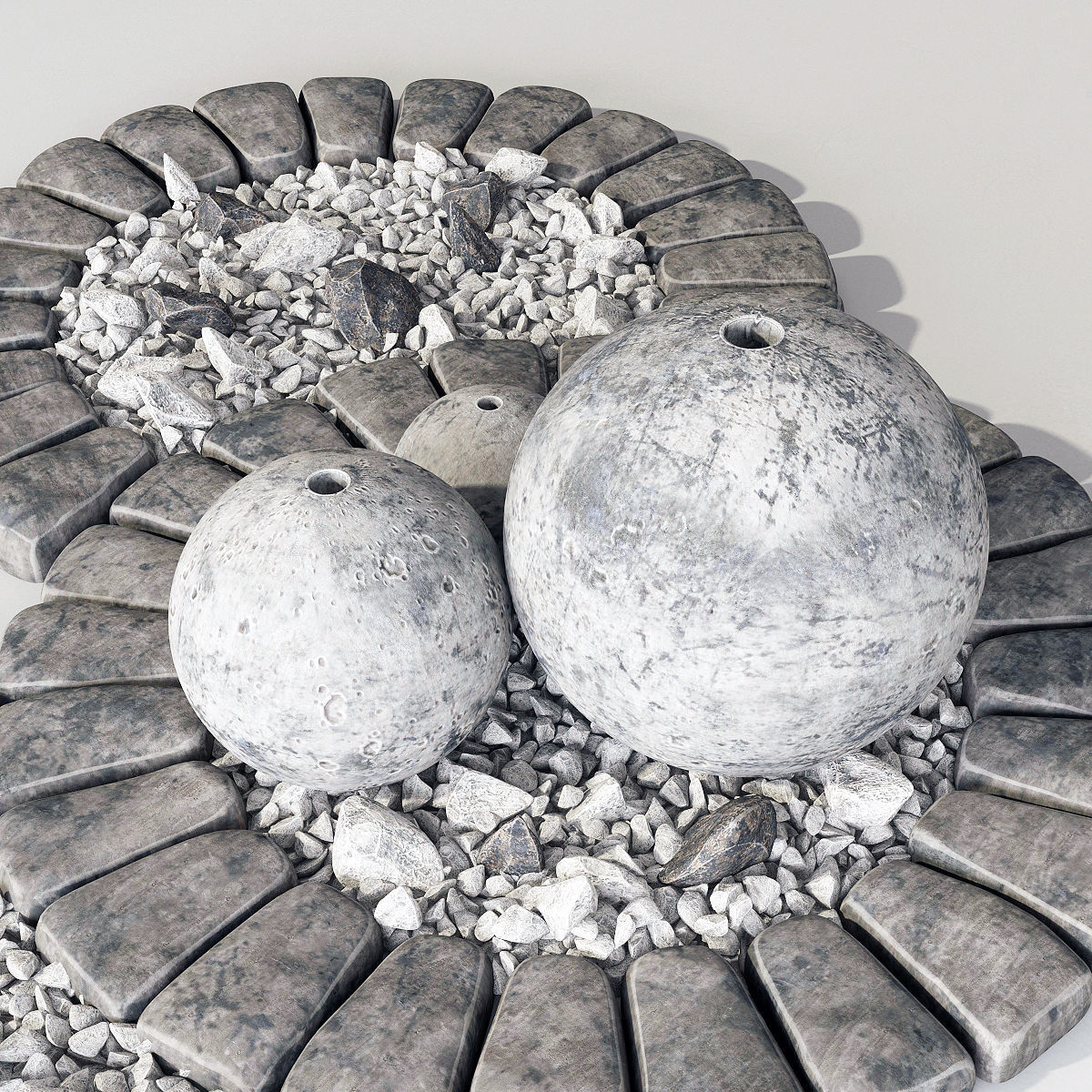 Flowerbed with stone decor 3D model_3