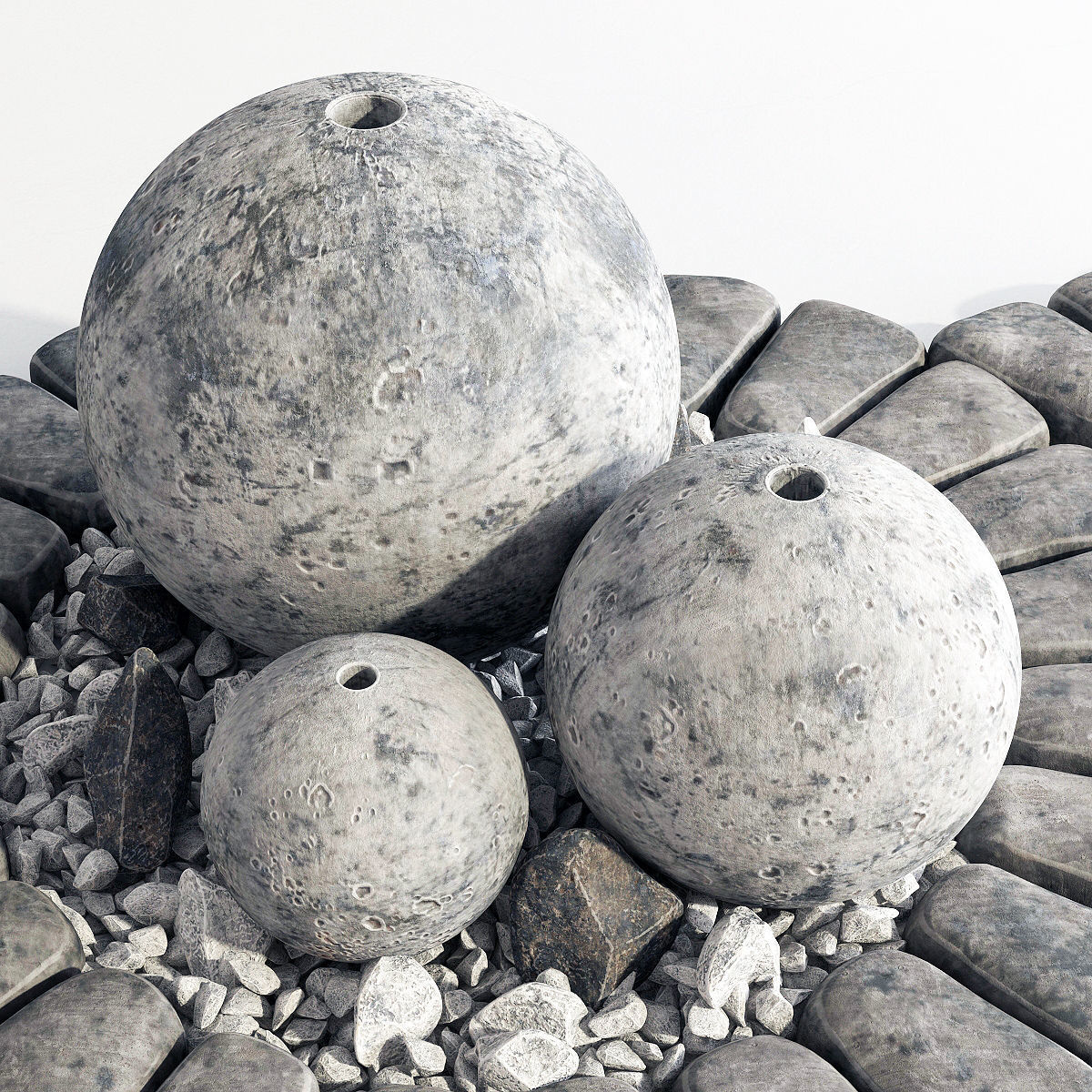 Flowerbed with stone decor 3D model_2