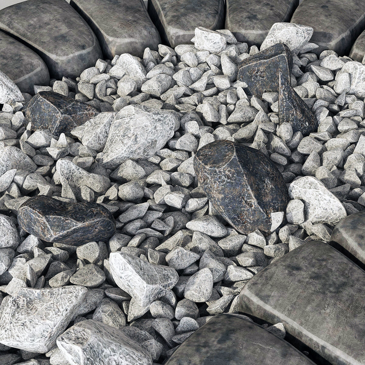 Flowerbed with stone decor 3D model_5