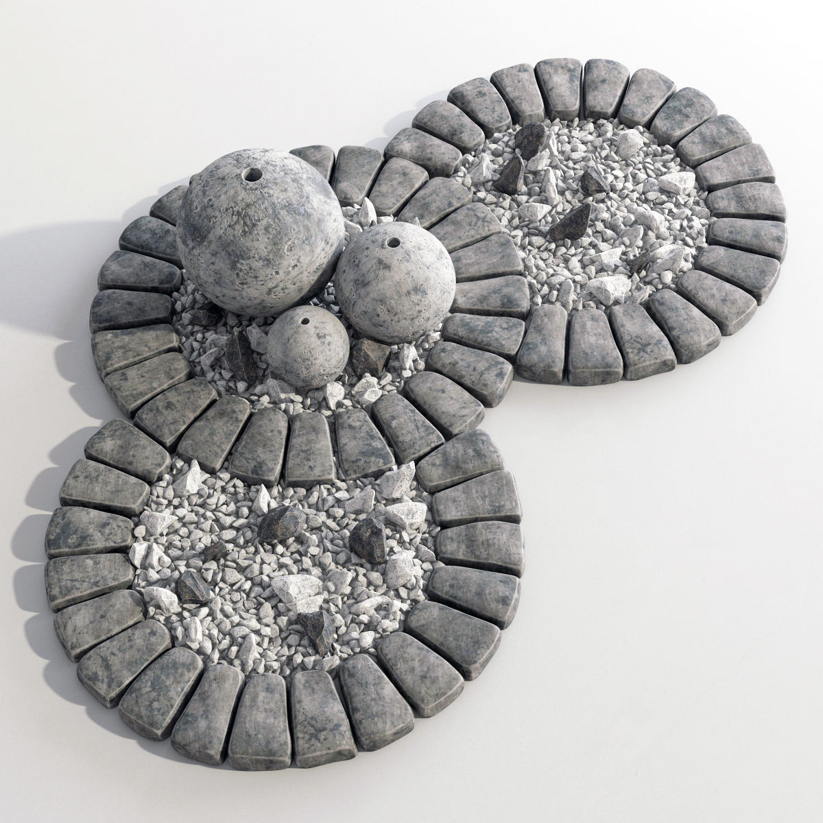 Flowerbed with stone decor 3D model_1