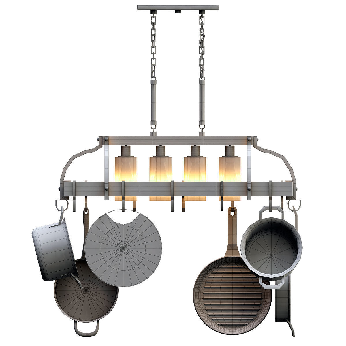Bronze Kitchen Pot Rack Chandelier 3D model_2