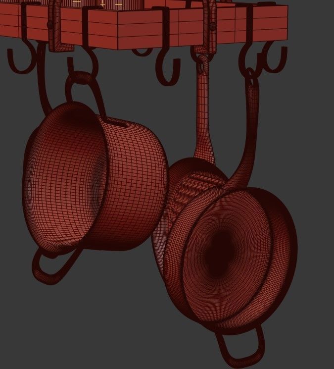 Bronze Kitchen Pot Rack Chandelier 3D model_4