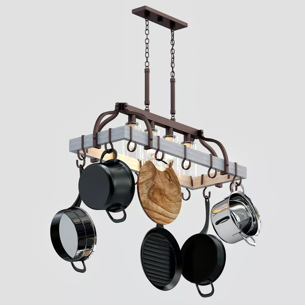 Bronze Kitchen Pot Rack Chandelier 3D model_0