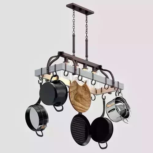 Bronze Kitchen Pot Rack Chandelier 3D model
