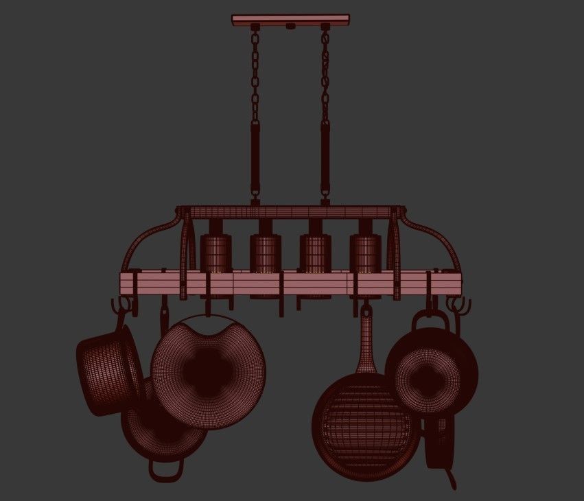 Bronze Kitchen Pot Rack Chandelier 3D model_5