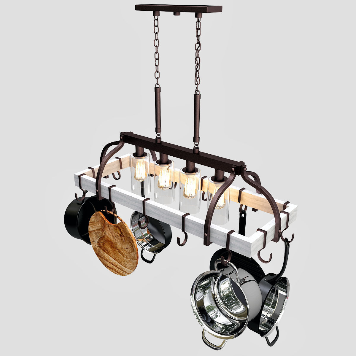 Bronze Kitchen Pot Rack Chandelier 3D model_1
