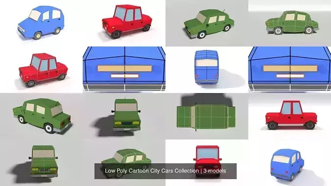Low Poly Cartoon City Cars Collection