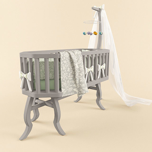 Cradle baby crib with canopy 3D model_1