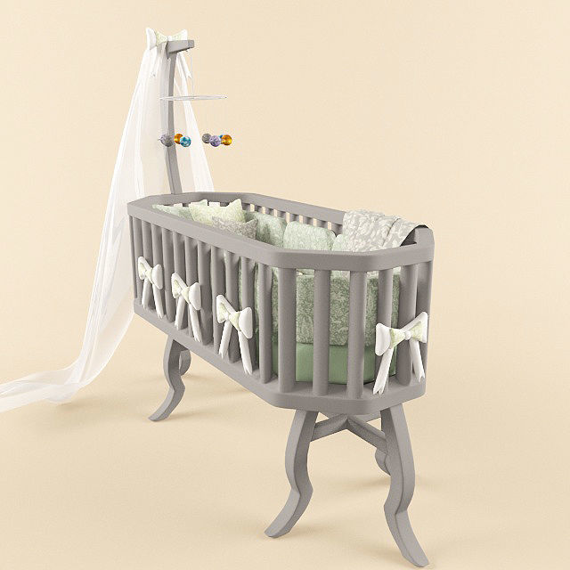 Cradle baby crib with canopy 3D model_4