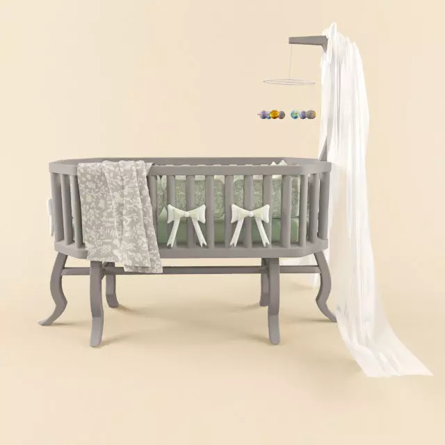Cradle baby crib with canopy 3D model_0