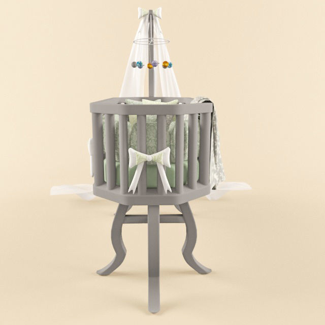 Cradle baby crib with canopy 3D model_5