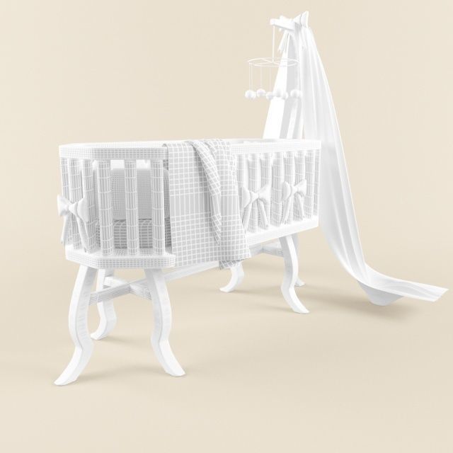 Cradle baby crib with canopy 3D model_7