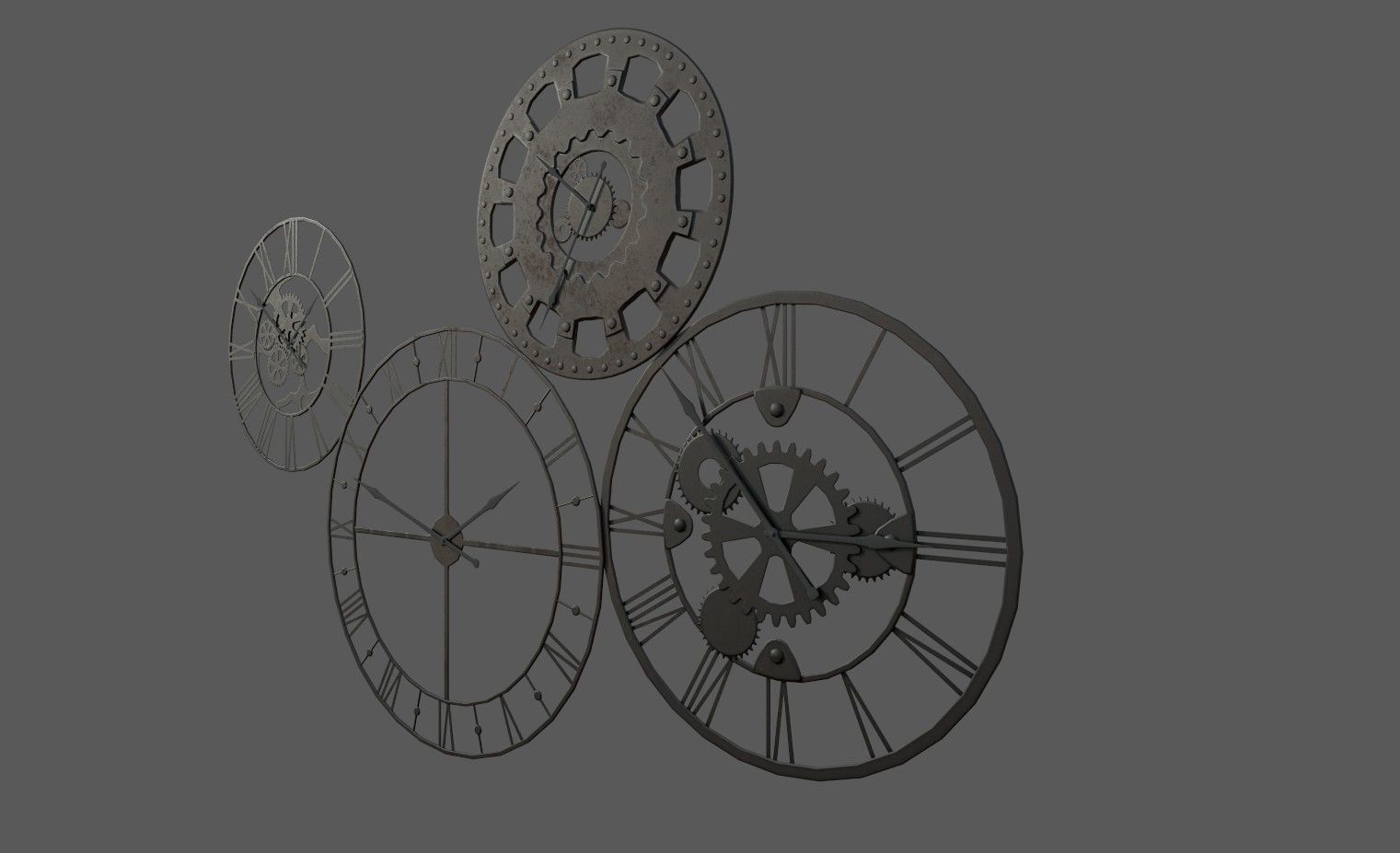 Assorted Clocks Low-poly 3D model_6