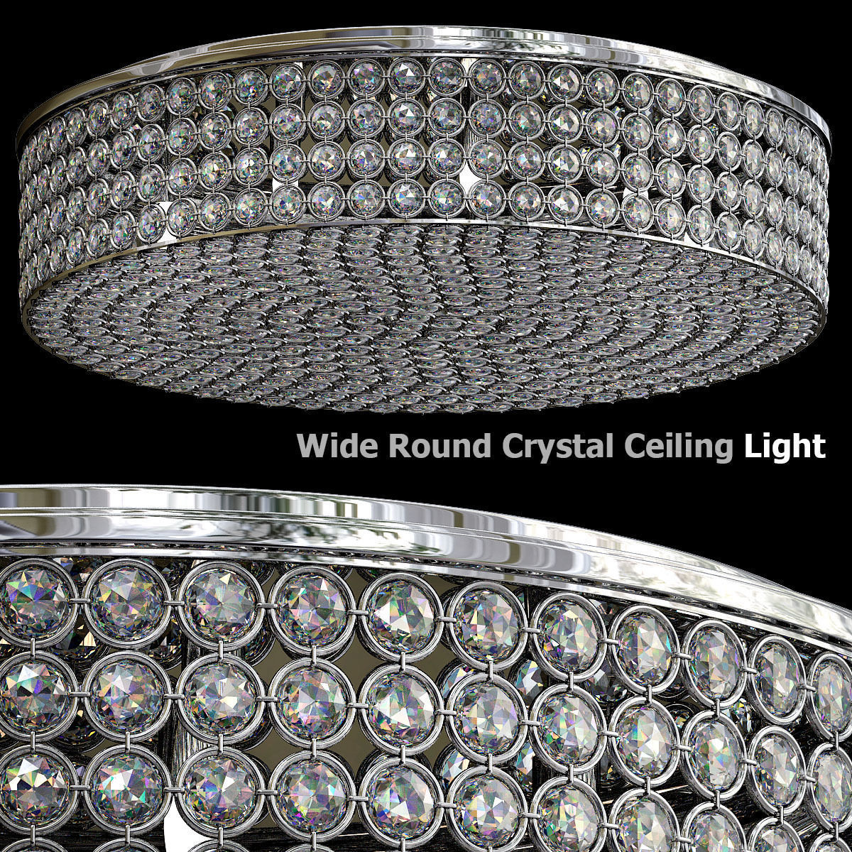 Velie wide round crystal ceiling light 3D model_2