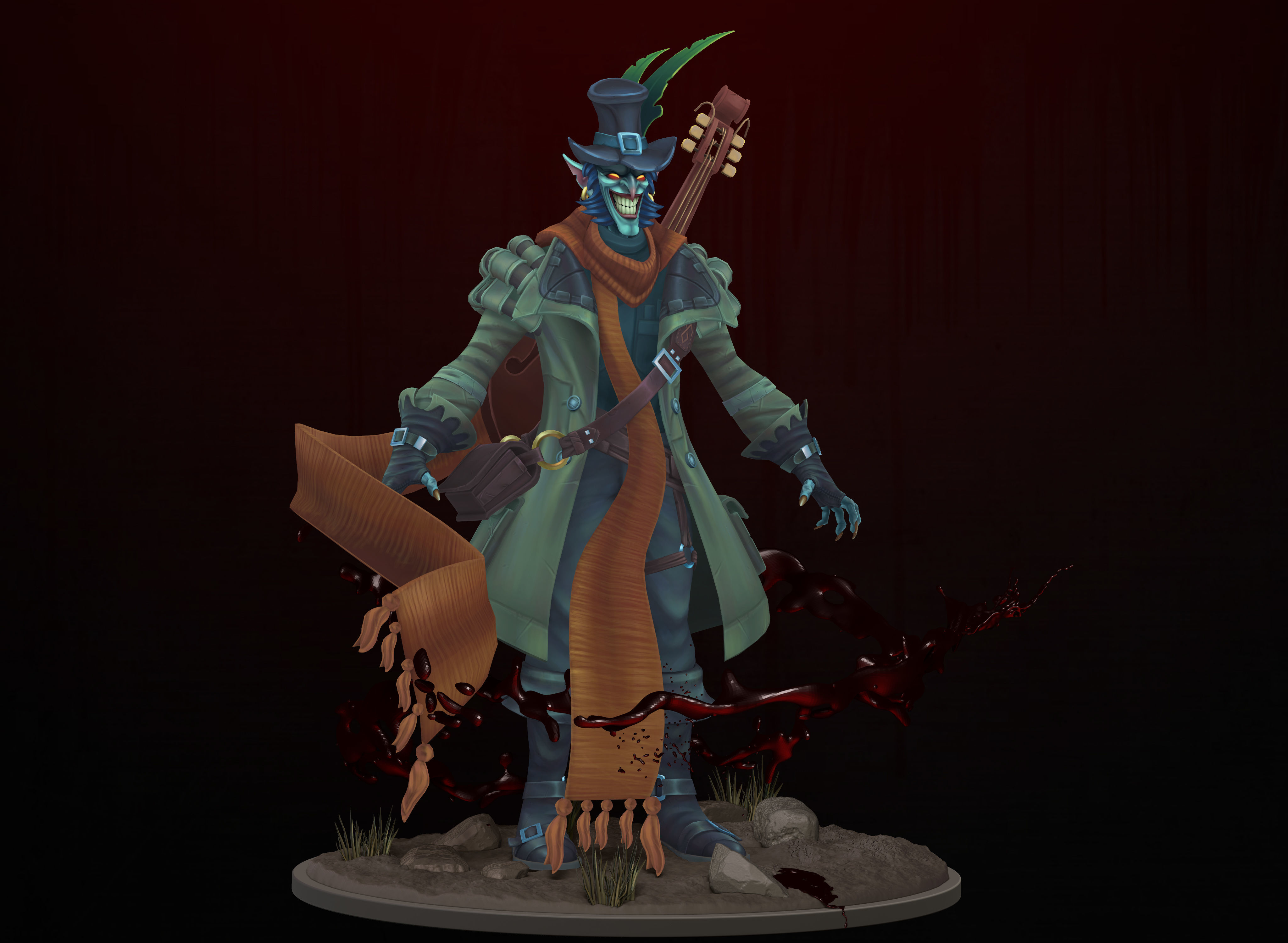 Instrumentalist clown Low-poly 3D model_4